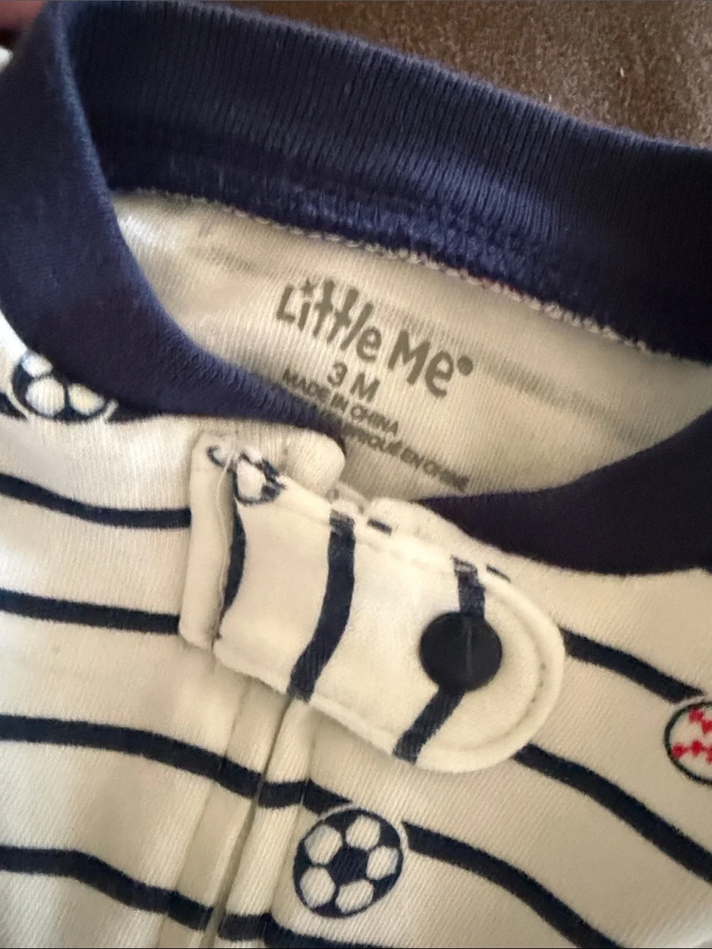 Little Me Navy Striped Sports 100% Cotton Sleeper Footie